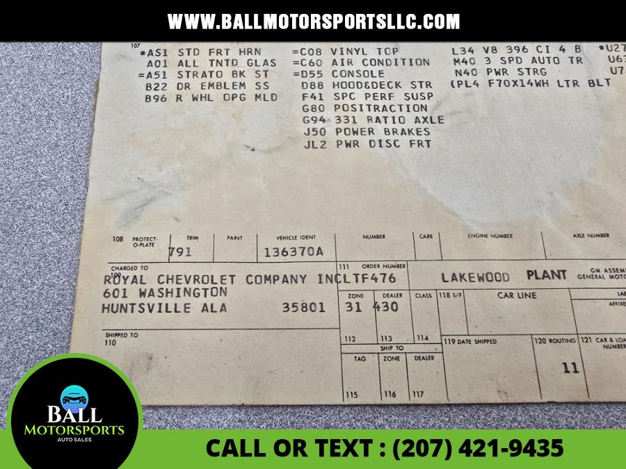 1970 Chevrolet Chevelle SS 396, available for sale in Brewer, Maine | Ball Motorsports LLC. Brewer, Maine 1970 Chevrolet Chevelle SS 396, available for sale in Brewer, Maine | Ball Motorsports LLC. Brewer, Maine