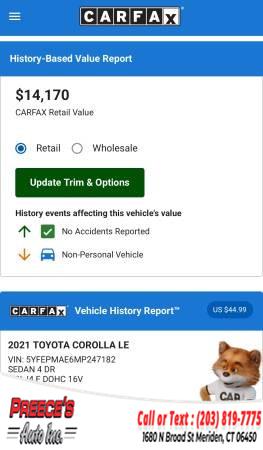 2021 Toyota Corolla LE CVT (Natl), available for sale in Meriden, Connecticut | Preeces Auto Inc. Meriden, Connecticut 2021 Toyota Corolla LE CVT (Natl), available for sale in Meriden, Connecticut | Preeces Auto Inc. Meriden, Connecticut