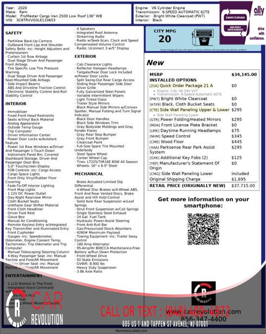 2020 Ram Promaster 2500 2500 LR 136'', available for sale in Avenel, New Jersey | Car Revolution. Avenel, New Jersey 2020 Ram Promaster 2500 2500 LR 136'', available for sale in Avenel, New Jersey | Car Revolution. Avenel, New Jersey