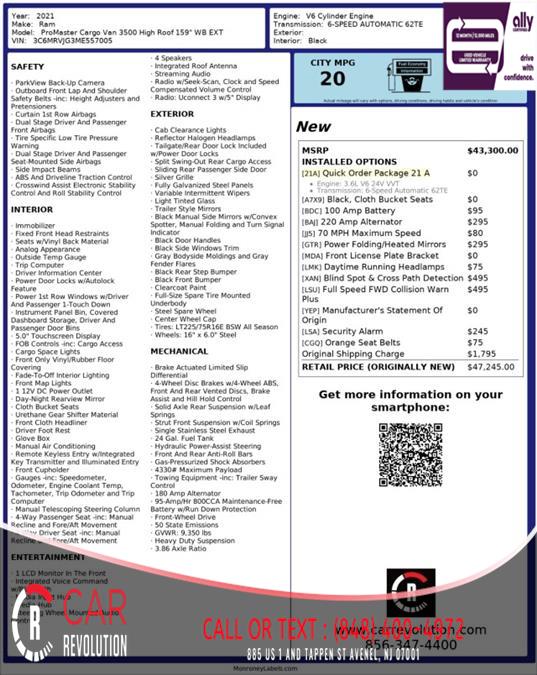 2021 Ram Promaster 3500 High Roof 3500 159'' WB EXT, available for sale in Avenel, New Jersey | Car Revolution. Avenel, New Jersey 2021 Ram Promaster 3500 High Roof 3500 159'' WB EXT, available for sale in Avenel, New Jersey | Car Revolution. Avenel, New Jersey