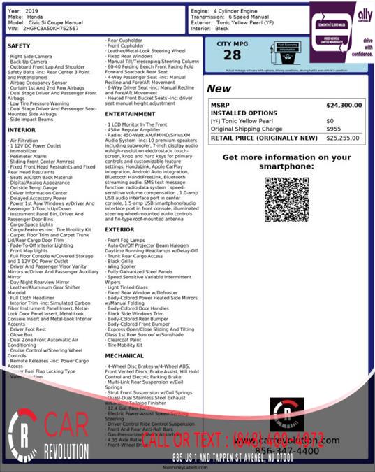 2019 Honda Civic Si Coupe MANUAL, available for sale in Avenel, New Jersey | Car Revolution. Avenel, New Jersey 2019 Honda Civic Si Coupe MANUAL, available for sale in Avenel, New Jersey | Car Revolution. Avenel, New Jersey