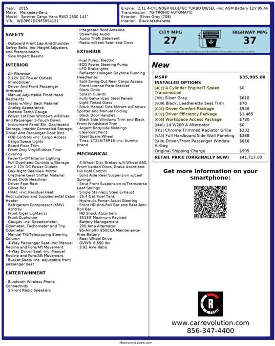 2015 Mercedes-benz Sprinter 2500 Normal Roof DIESEL, available for sale in Maple Shade, New Jersey | Car Revolution. Maple Shade, New Jersey 2015 Mercedes-benz Sprinter 2500 Normal Roof DIESEL, available for sale in Maple Shade, New Jersey | Car Revolution. Maple Shade, New Jersey