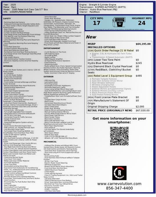 2025 Ram 1500 Rebel 4X4 CREW CAB, available for sale in Maple Shade, New Jersey | Car Revolution. Maple Shade, New Jersey 2025 Ram 1500 Rebel 4X4 CREW CAB, available for sale in Maple Shade, New Jersey | Car Revolution. Maple Shade, New Jersey