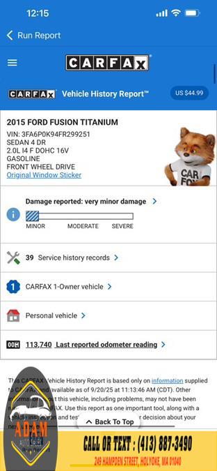 2015 Ford Fusion 4dr Sdn Titanium FWD, available for sale in Holyoke, Massachusetts | Adam Auto Sales. Holyoke, Massachusetts 2015 Ford Fusion 4dr Sdn Titanium FWD, available for sale in Holyoke, Massachusetts | Adam Auto Sales. Holyoke, Massachusetts