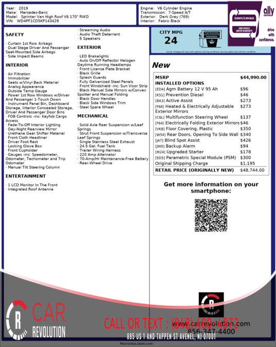 2019 Mercedes-benz Sprinter 2500 High Roof V6 2500 V6 170'', available for sale in Avenel, New Jersey | Car Revolution. Avenel, New Jersey 2019 Mercedes-benz Sprinter 2500 High Roof V6 2500 V6 170'', available for sale in Avenel, New Jersey | Car Revolution. Avenel, New Jersey