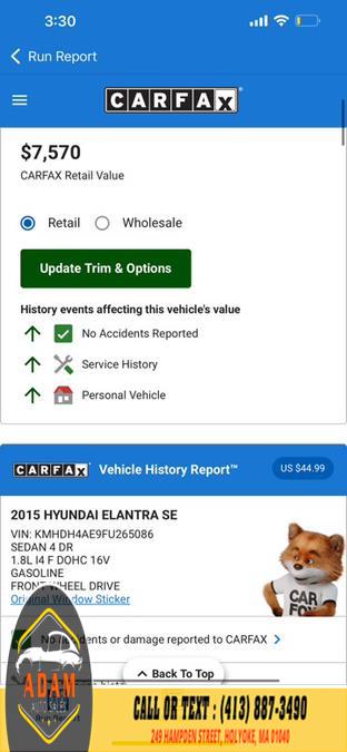 2015 Hyundai Elantra 4dr Sdn Auto Limited PZEV (Ulsan Plant), available for sale in Holyoke, Massachusetts | Adam Auto Sales. Holyoke, Massachusetts 2015 Hyundai Elantra 4dr Sdn Auto Limited PZEV (Ulsan Plant), available for sale in Holyoke, Massachusetts | Adam Auto Sales. Holyoke, Massachusetts