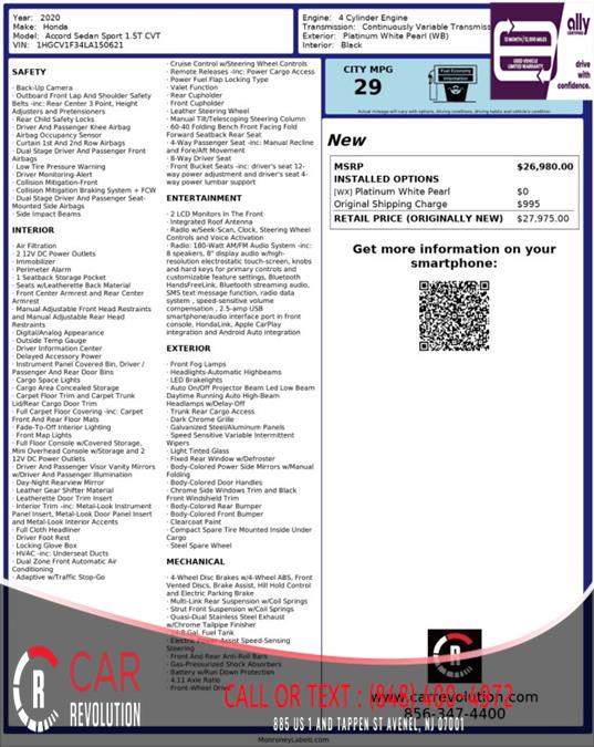 2020 Honda Accord Sedan Sport 1.5T CVT, available for sale in Avenel, New Jersey | Car Revolution. Avenel, New Jersey 2020 Honda Accord Sedan Sport 1.5T CVT, available for sale in Avenel, New Jersey | Car Revolution. Avenel, New Jersey