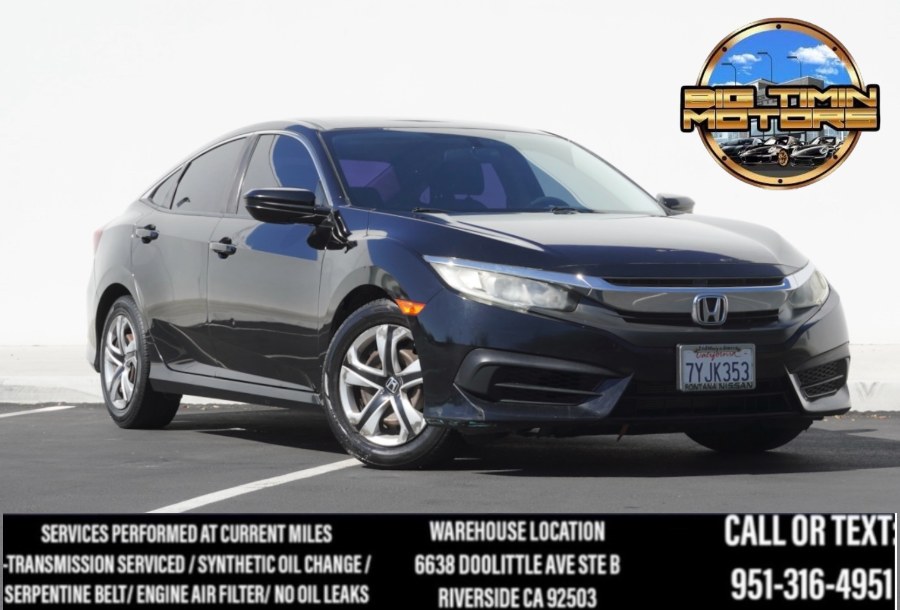2017 Honda Civic Sedan LX (BLACK INTERIOR) LX (BACK UP CAM) (BLUETOOTH), available for sale in Riverside, California | Big Timin Motors LLC. Riverside, California 2017 Honda Civic Sedan LX (BLACK INTERIOR) LX (BACK UP CAM) (BLUETOOTH), available for sale in Riverside, California | Big Timin Motors LLC. Riverside, California