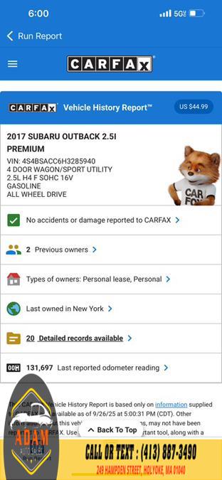 2017 Subaru Outback 2.5i Premium, available for sale in Holyoke, Massachusetts | Adam Auto Sales. Holyoke, Massachusetts 2017 Subaru Outback 2.5i Premium, available for sale in Holyoke, Massachusetts | Adam Auto Sales. Holyoke, Massachusetts