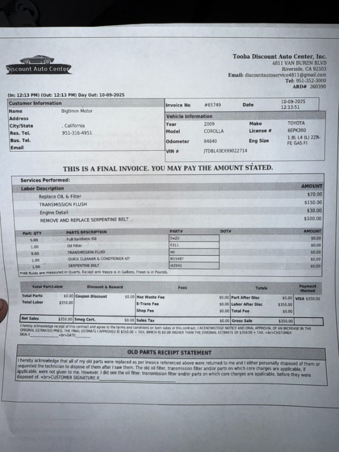2009 Toyota Corolla LE (ONE OWNER) 4dr Sdn Auto, available for sale in Riverside, California | Big Timin Motors LLC. Riverside, California 2009 Toyota Corolla LE (ONE OWNER) 4dr Sdn Auto, available for sale in Riverside, California | Big Timin Motors LLC. Riverside, California