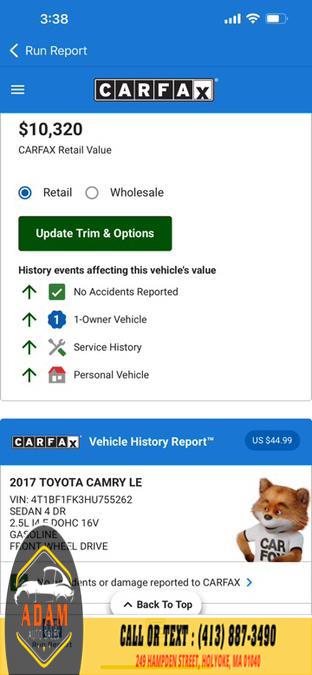2017 Toyota Camry LE Automatic (Natl), available for sale in Holyoke, Massachusetts | Adam Auto Sales. Holyoke, Massachusetts 2017 Toyota Camry LE Automatic (Natl), available for sale in Holyoke, Massachusetts | Adam Auto Sales. Holyoke, Massachusetts