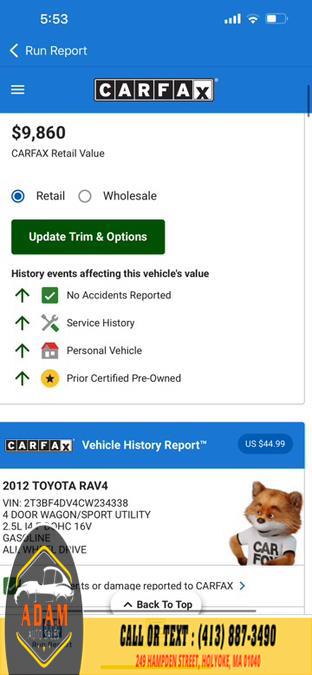 2012 Toyota RAV4 4WD 4dr I4, available for sale in Holyoke, Massachusetts | Adam Auto Sales. Holyoke, Massachusetts 2012 Toyota RAV4 4WD 4dr I4, available for sale in Holyoke, Massachusetts | Adam Auto Sales. Holyoke, Massachusetts