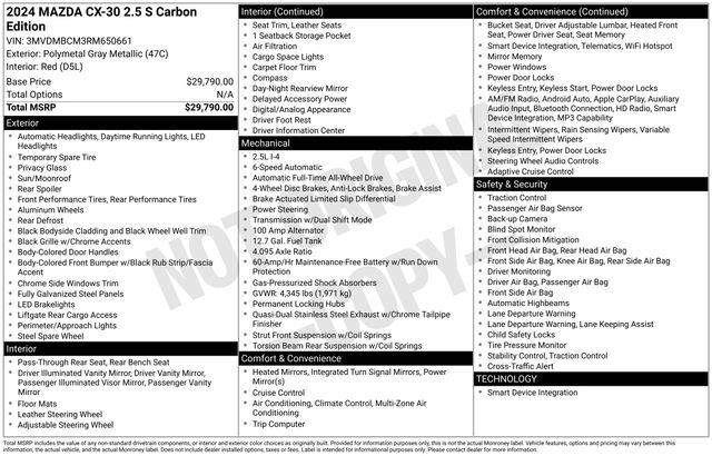 2024 Mazda Cx-30 2.5 S Carbon Edition, available for sale in Avon, Connecticut | Sullivan Automotive Group. Avon, Connecticut 2024 Mazda Cx-30 2.5 S Carbon Edition, available for sale in Avon, Connecticut | Sullivan Automotive Group. Avon, Connecticut