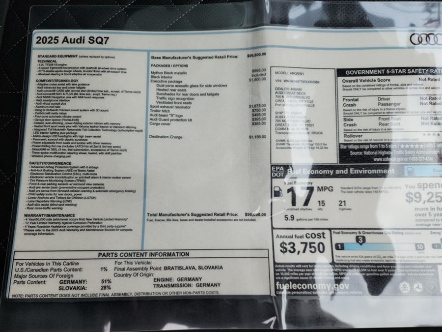 2025 Audi SQ7 Premium Plus 4.0 TFSI quattro, available for sale in Islip, New York | L.I. Auto Gallery. Islip, New York 2025 Audi SQ7 Premium Plus 4.0 TFSI quattro, available for sale in Islip, New York | L.I. Auto Gallery. Islip, New York