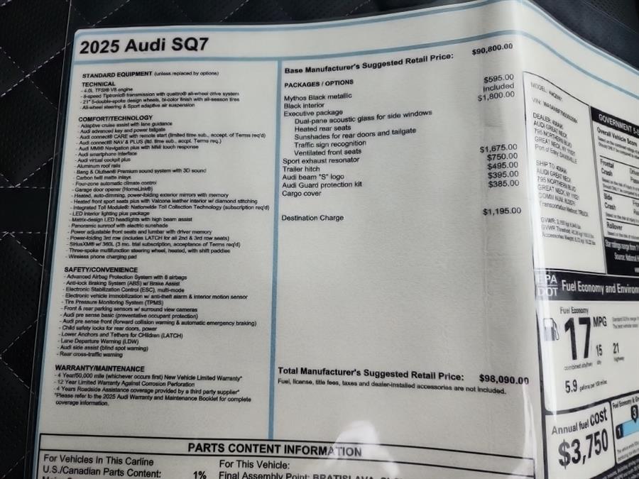 2025 Audi SQ7 Premium Plus 4.0 TFSI quattro, available for sale in Islip, New York | L.I. Auto Gallery. Islip, New York 2025 Audi SQ7 Premium Plus 4.0 TFSI quattro, available for sale in Islip, New York | L.I. Auto Gallery. Islip, New York
