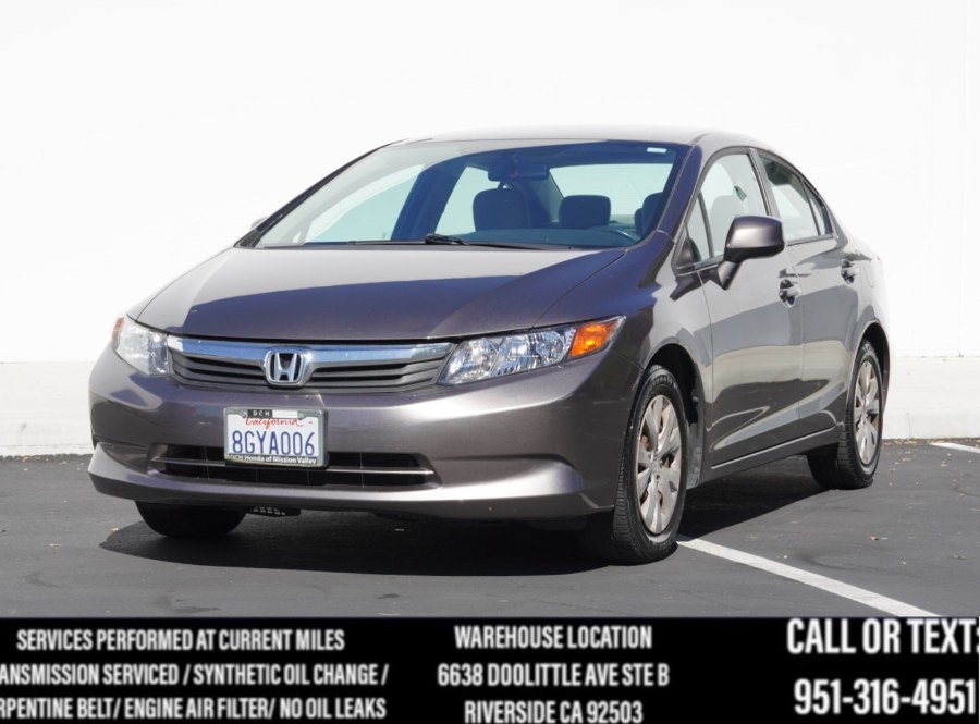 2012 Honda Civic Sdn LX 4dr Auto LX, available for sale in Riverside, California | Big Timin Motors LLC. Riverside, California 2012 Honda Civic Sdn LX 4dr Auto LX, available for sale in Riverside, California | Big Timin Motors LLC. Riverside, California