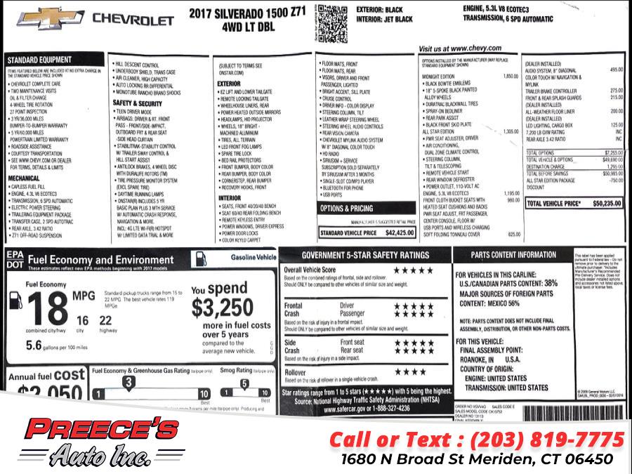 2017 Chevrolet Silverado 1500 4WD Double Cab 143.5" LT w/2LT, available for sale in Meriden, Connecticut | Preeces Auto Inc. Meriden, Connecticut 2017 Chevrolet Silverado 1500 4WD Double Cab 143.5" LT w/2LT, available for sale in Meriden, Connecticut | Preeces Auto Inc. Meriden, Connecticut