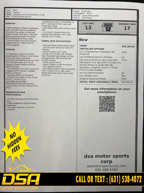 2014 Toyota Sequoia 4WD 5.7L Limited (Natl), available for sale in Commack, New York | DSA Motor Sports Corp. Commack, New York 2014 Toyota Sequoia 4WD 5.7L Limited (Natl), available for sale in Commack, New York | DSA Motor Sports Corp. Commack, New York