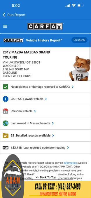 2012 Mazda Mazda5 4dr Wgn Auto Grand Touring, available for sale in Holyoke, Massachusetts | Adam Auto Sales. Holyoke, Massachusetts 2012 Mazda Mazda5 4dr Wgn Auto Grand Touring, available for sale in Holyoke, Massachusetts | Adam Auto Sales. Holyoke, Massachusetts