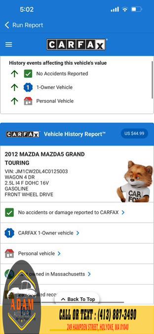 2012 Mazda Mazda5 4dr Wgn Auto Grand Touring, available for sale in Holyoke, Massachusetts | Adam Auto Sales. Holyoke, Massachusetts 2012 Mazda Mazda5 4dr Wgn Auto Grand Touring, available for sale in Holyoke, Massachusetts | Adam Auto Sales. Holyoke, Massachusetts