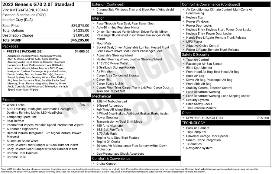 2022 GENESIS G70