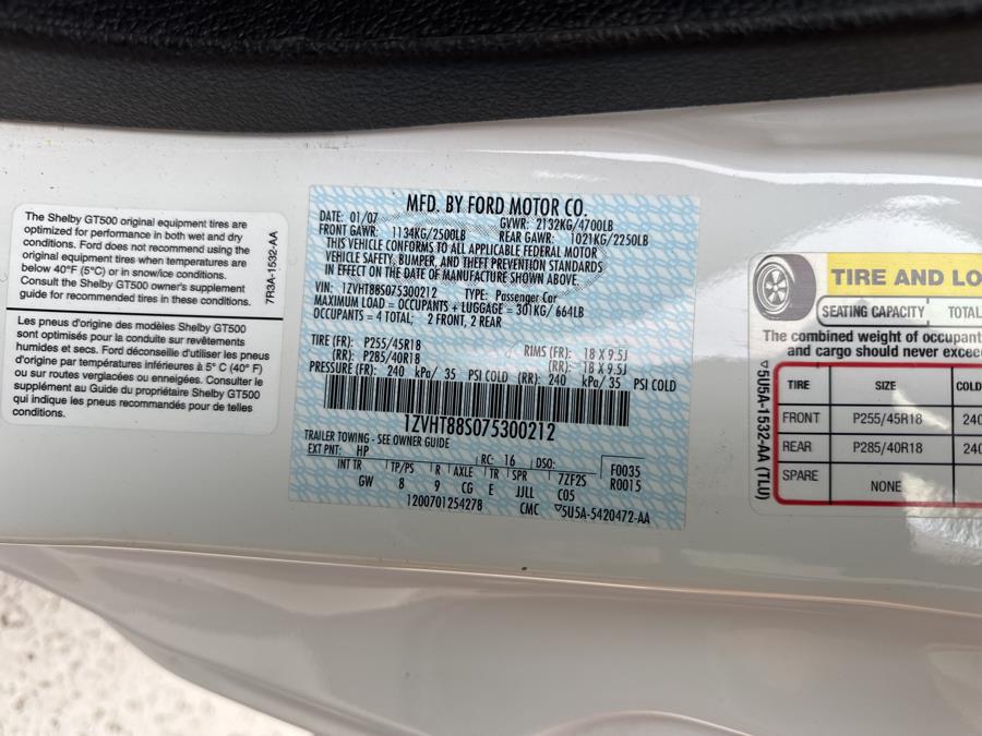 2007 Ford Mustang 2dr Cpe Shelby GT500, available for sale in Waterbury, Connecticut | National Auto Brokers, Inc.. Waterbury, Connecticut 2007 Ford Mustang 2dr Cpe Shelby GT500, available for sale in Waterbury, Connecticut | National Auto Brokers, Inc.. Waterbury, Connecticut