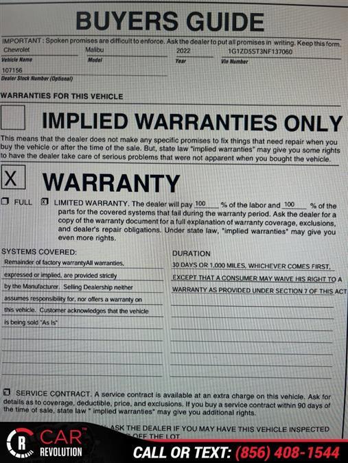 Used Chevrolet Malibu LT 2022 | Car Revolution. Avenel, New Jersey