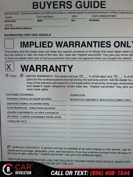 Used 2025 Honda Civic Hatchback in Maple Shade, New Jersey | Car Revolution. Maple Shade, New Jersey