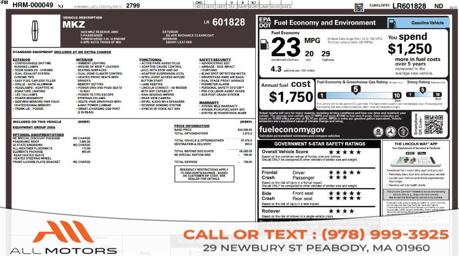 Used 2020 Lincoln MKZ in Peabody, Massachusetts | All Motors. Peabody, Massachusetts